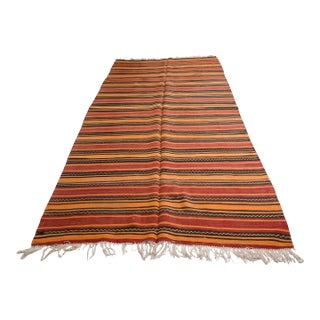 Mid 20th Century Tribal Striped Rug - Bohemian Home Decor Flatweave For Sale
