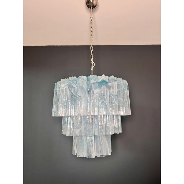 Blue Large Three-Tier Pendant Light with Murano 52 Blue Alabaster Glass Tubes, 1990s For Sale - Image 8 of 17