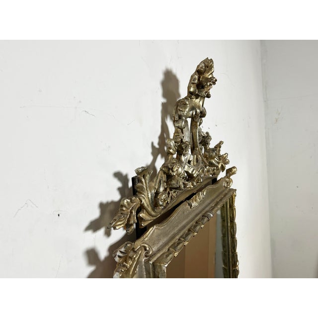 Wood C. 1950s Italian Hand Carved Silver Leaf Mirror For Sale - Image 7 of 10