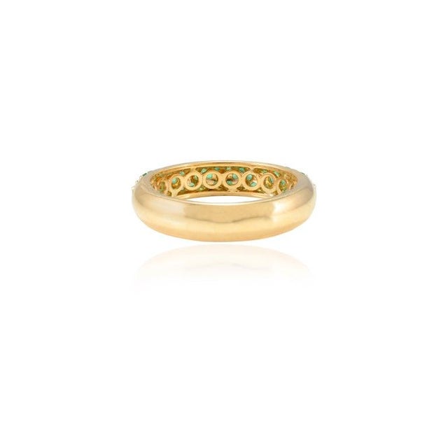 Gold Natural Round Emerald Half Eternity Band Dome Ring Size 7 For Sale - Image 8 of 10
