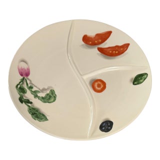 1950's Ironstone Divided Plate With Hand Painted Vegetable Art For Sale