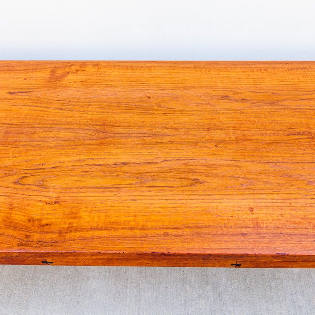 Large 1960s Danish Modern Studio Crafted Teak Coffee Table With Hidden Drink Trays For Sale - Image 12 of 16