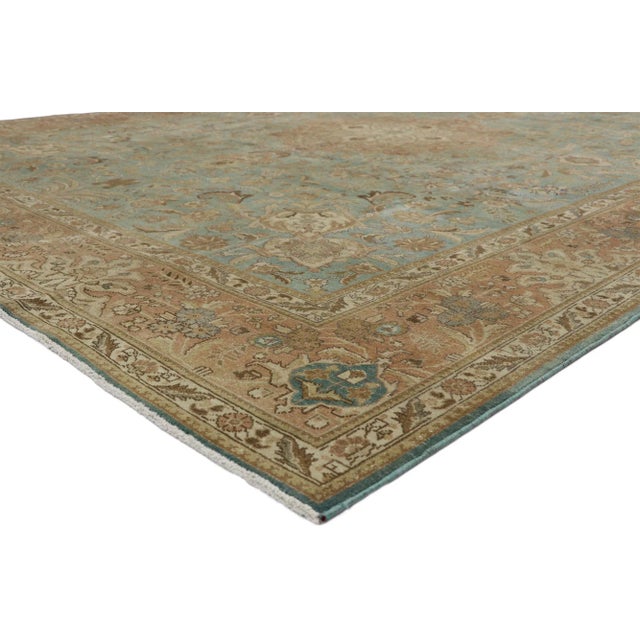 Distressed Vintage Persian Tabriz Rug with Gustavian Style 09'09 x 12'07. The architectural elements of naturalistic forms...
