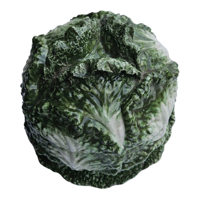 Large Vintage Majolica Cabbage Lidded Soup Tureen and Dish For Sale