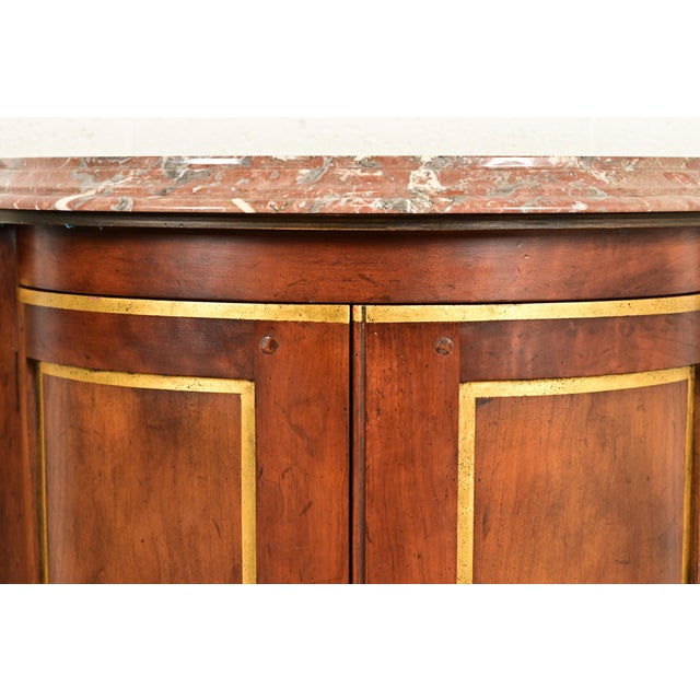 Brown Baker Furniture Italian Provincial Carved Cherry Wood, Parcel Gilt, and Marble Top Demilune Sideboard or Bar Cabinet For Sale - Image 8 of 16