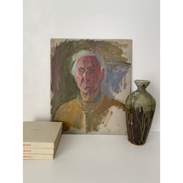 Oil on Cardboard Self-Portrait by Swiss Artist Kaspar Ilg Painting is double-sided, with bonus landscape en verso. A...