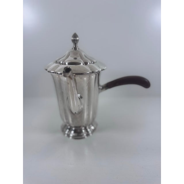 Silver Vintage Forbes Silver Co. Silverplate Coffee Pot With Scalloped Lid and Wood Handle For Sale - Image 8 of 11