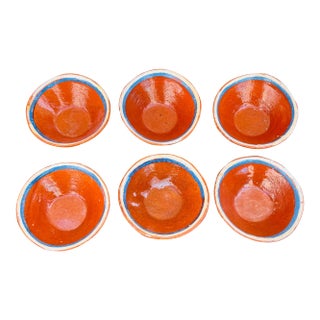 Late 20th Century Mexican Hand-Painted Terracotta Condiment Bowls - Set of 6 For Sale