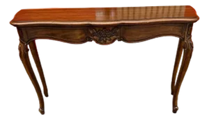 Vintage French Country Louis XV Style Walnut Hall Console Sofa Table by Thomasville