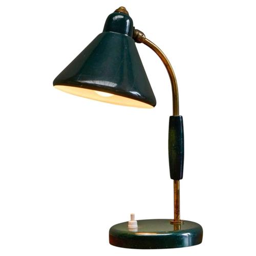 Italian Table Lamp in Forest Green Lacquered Metal and Brass, 1960s ...