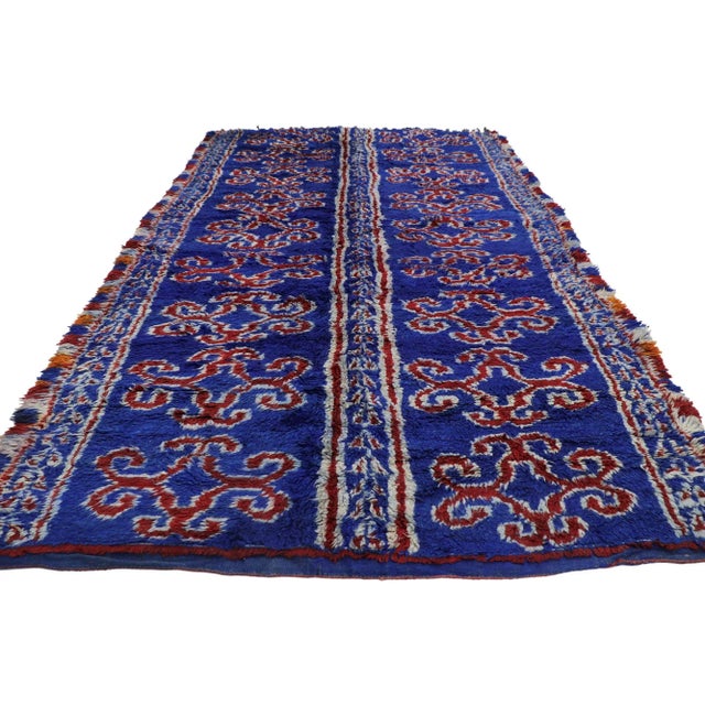 Tribal Vintage Berber Blue Beni M'Guild Moroccan Rug - 06'06 X 11'09 For Sale - Image 3 of 9