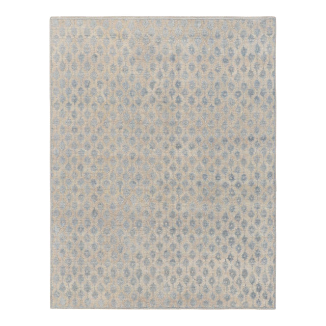 Rug & Kilim’s Modern Block Print Rug in White with Blue Floral Patterns - 5x8 For Sale