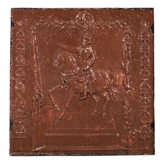 Antique Napoleon on Horseback Cast Iron Fireback with Brown Enamel Finish For Sale