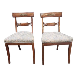 Pair of 19th Century Empire Ormolu Mounted, Partial Gilt Mahogany and Upholstered Side Chairs