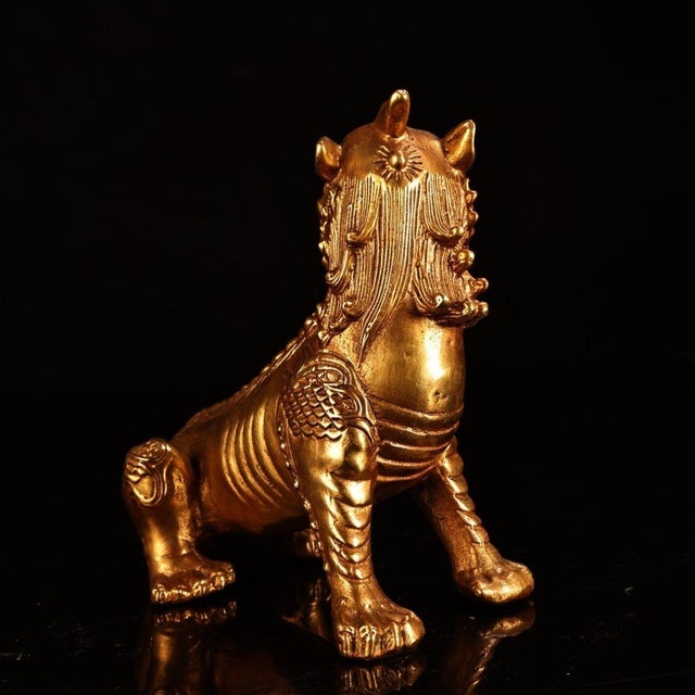 1980s Gilt Bronze Chinese Mythical Beast Statue (Pixiu/Diting) - 5.1" Tall For Sale - Image 5 of 10