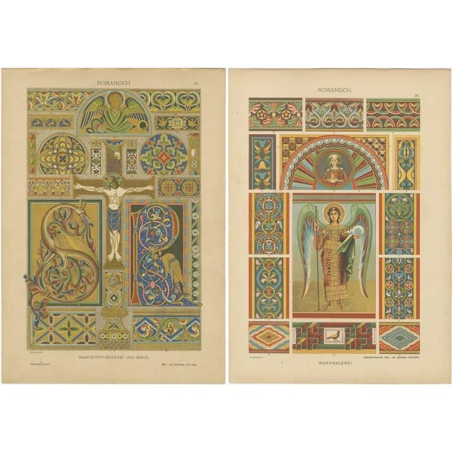 Gold Romanesque Manuscript and Mural Art from Ornamentenschatz, 1887, Paper, Set of 2 For Sale - Image 8 of 9