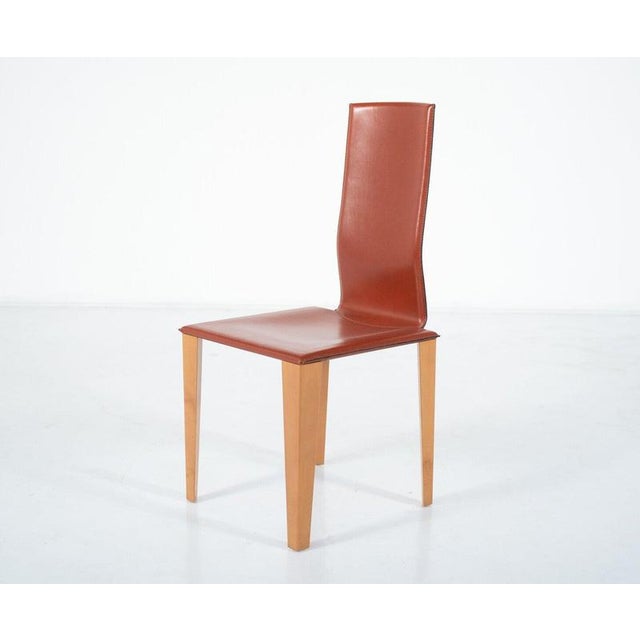 Brown Vintage Dining Chairs in Leather and Wood by Afra and Tobia Scarpa, Italy, 1970, Set of 6 For Sale - Image 8 of 11