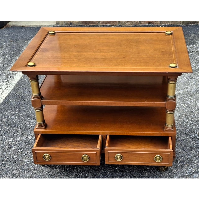 Classical Style Mahogany and Brass Fitted Wheeled Side Table For Sale - Image 9 of 15