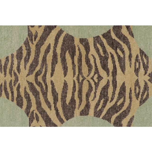 Rug & Kilim’s Distressed Tiger Rug in Green With Beige and Brown Pictorial For Sale In New York - Image 6 of 9