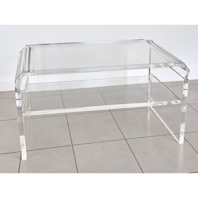 Vintage Modern Lucite Waterfall Two-Tier Coffee Table For Sale - Image 4 of 4