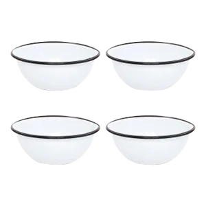 Crow Canyon Home Enamelware, Vintage 20 oz. Cereal Bowls in White with Black Rim - Set of 4