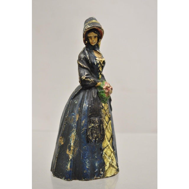Victorian Antique Victorian Cast Iron Figural Colonial Woman Painted Door Stop For Sale - Image 3 of 9