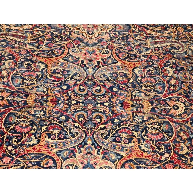 Vintage Persian Yazd Rug, Hand-Knotted Wool, Allover Floral Pattern, Navy & Red, 9x12 For Sale - Image 17 of 18