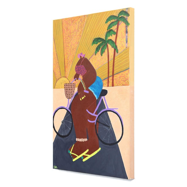 Contemporary Bike Rides and Golden Hour - Colorful Painting Woman Figurative Bicycle Art by Courtney Simone For Sale - Image 3 of 9