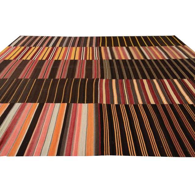 Mid-Century Kilim Handmade Striped Wool Rug For Sale - Image 9 of 11