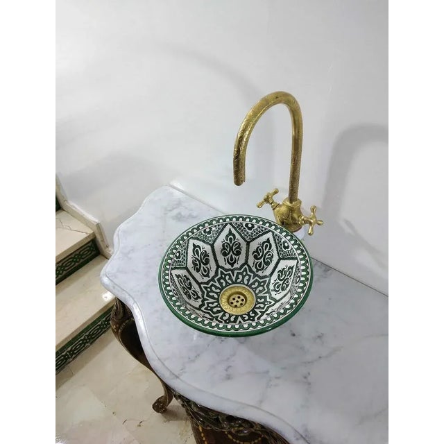 Not Yet Made - Made To Order Contemporary Driss Floral Green Hand-Paint Bowl Sink Basin For Sale - Image 5 of 10