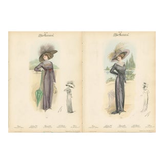 Pair of Antique Chic Parisien Fashion Plates, 1910 For Sale