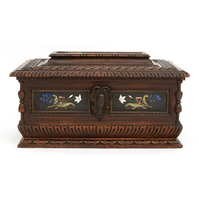 Large Antique Walnut Chest With Pietra Dura Plaques For Sale - Image 9 of 9