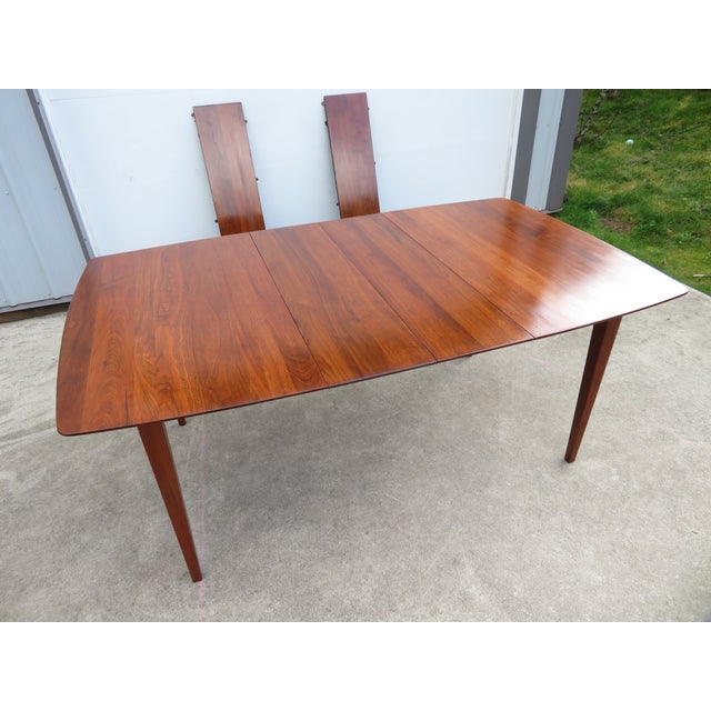 Vintage Mid Century Walnut Extending Dining Table W/ Leaves by Ace Hi Furniture For Sale - Image 12 of 13
