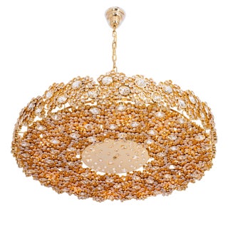 Large Gilt Brass and Crystal Glass Encrusted Chandelier from Palwa, Germany, 1970s For Sale