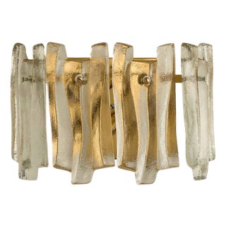 Textured Ice Glass and Brass Wall Light attributed to Kalmar, 1970s For Sale