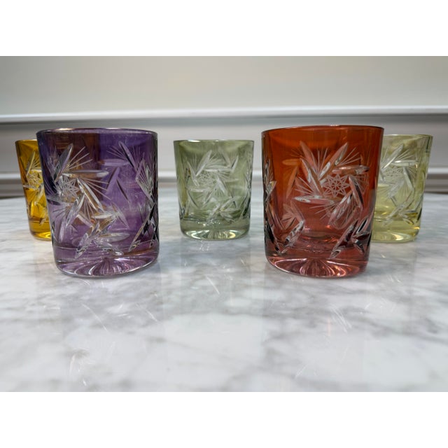 Japanese Japanese Edo Kiriko Cut Crystal Harlequin Tumblers - Set of 5 For Sale - Image 3 of 10