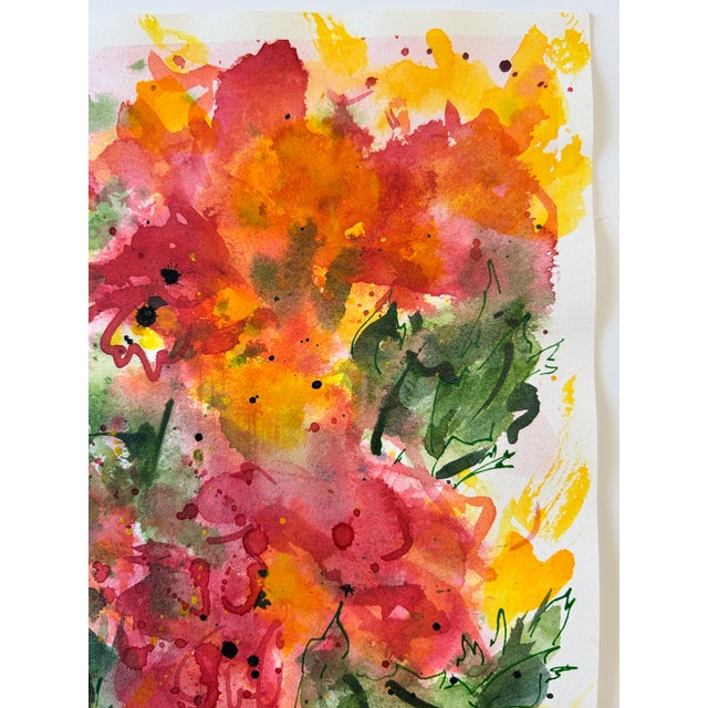 Abstract Original Watercolor Painting of Abstract Flowers “Blue Vase” For Sale - Image 3 of 11