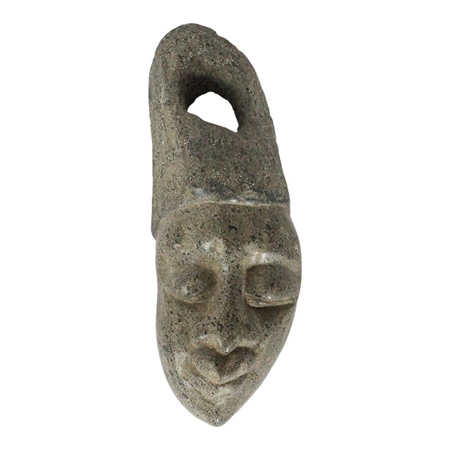 Carved Stone African Face Sculpture For Sale