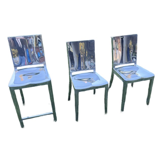Philippe Starck for Emeco Hudson Polished Aluminum Chairs – Set of 2 Dining + 1 Bar Height For Sale
