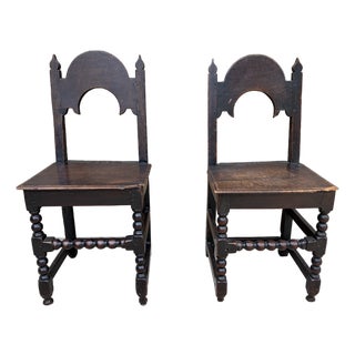 17th Century English Yorkshire Oak Backstool Chairs, a Pair For Sale