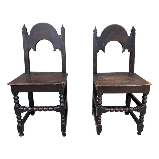 17th Century English Yorkshire Oak Backstool Chairs, a Pair For Sale