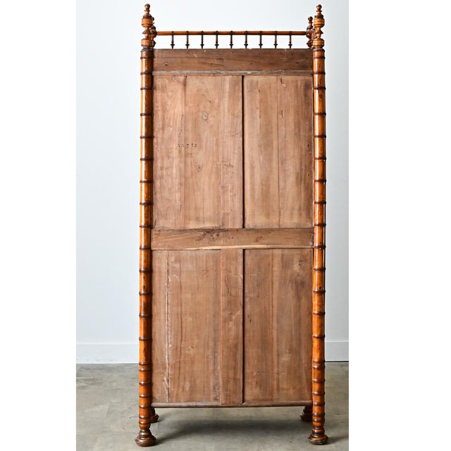 French 19th Century Faux Bamboo Pine Mirror Door Armoire For Sale - Image 12 of 12