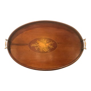 Antique English Edwardian Mahogany & Inlay Serving or Tea Tray For Sale