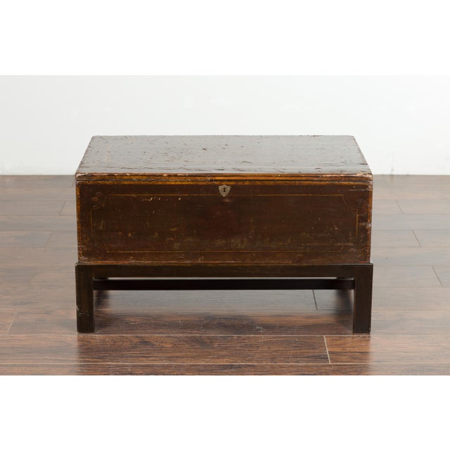 Wood English 19th Century Painted Wood Box Mounted on a Newer Custom Stand For Sale - Image 7 of 12