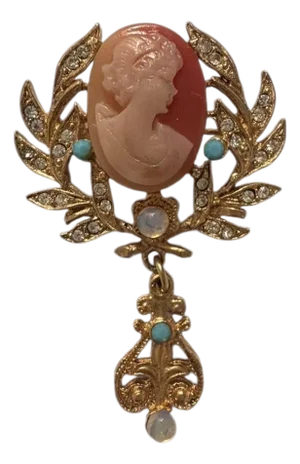 Vintage Cameo and Laurel Leaf Brooch
