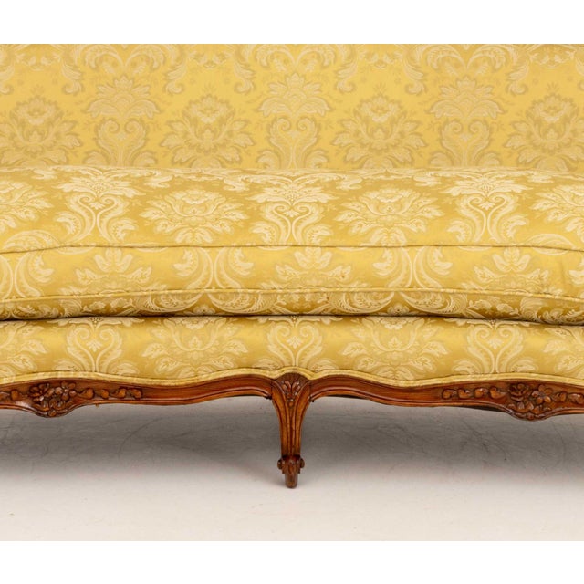 Louis XV Yellow Silk Damask Upholstered Walnut Sofa For Sale - Image 11 of 12