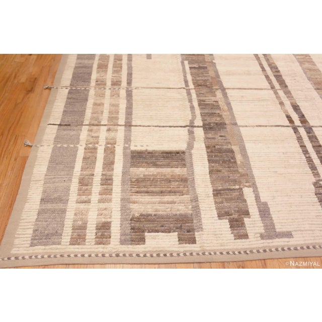 2020s Tribal Geometric Light Cream Earthy Grey Square Shape Modern Room Size Rug For Sale - Image 5 of 8
