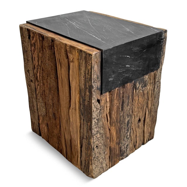 Rustic Wood & Slate Side End Table For Sale - Image 4 of 9