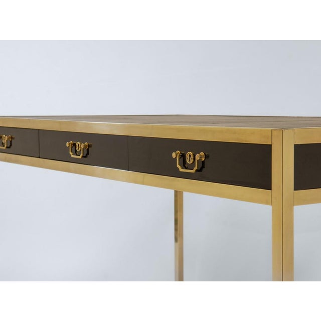 Mid-Century Brass & Leather Desk in the style of Maison Jansen, 1950s For Sale - Image 9 of 18