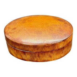 1970s Small Oval Italian Hand Tooled Leather Box by Paul Stuart For Sale